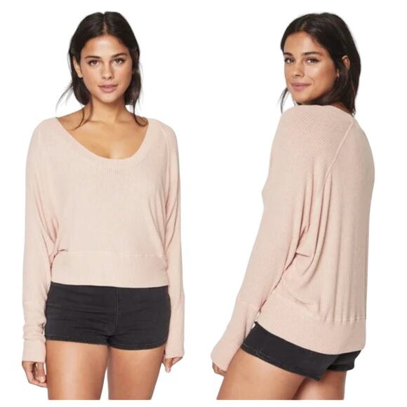 Spiritual Gangster Peach Rib Batwing Long Sleeve Top - Picture 1 of 12